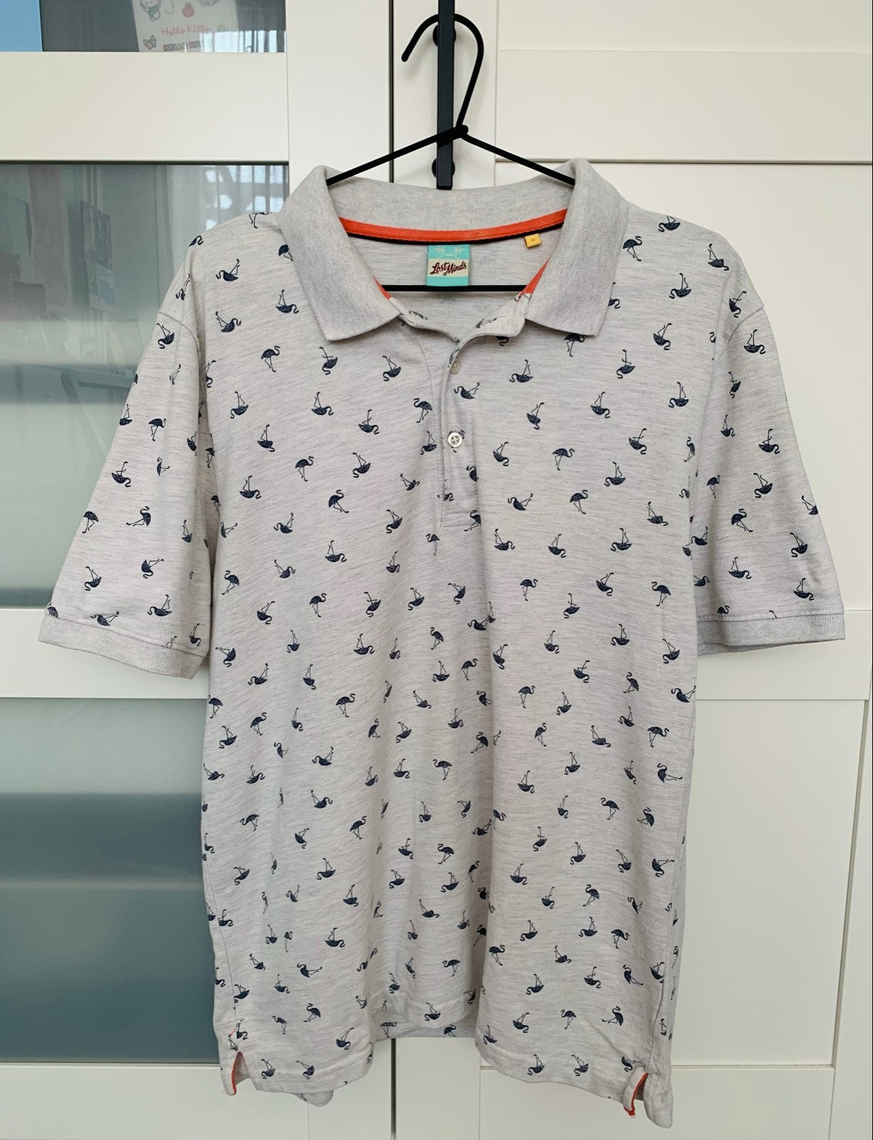 Polo Shirt met Flamingo Print - Maat L, Verzenden, Gedragen, Maat 52/54 (L), Grijs