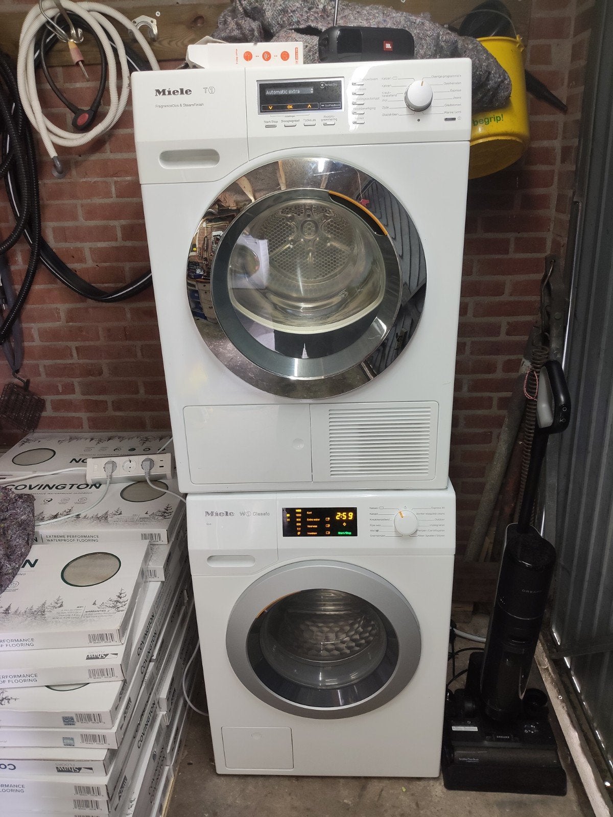 Miele W1 Classic Eco Wasmachine & T1 Warmtepompdroger Set, Ophalen, Gebruikt, 8 tot 10 kg, 1600 toeren of meer