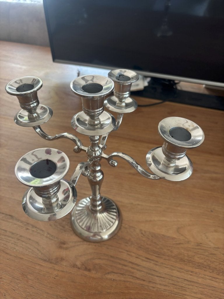 4 inklapbare 5-lichts kaarsenstandaards – 25 cm, Ophalen, Gebruikt, Overige merken, Metaal