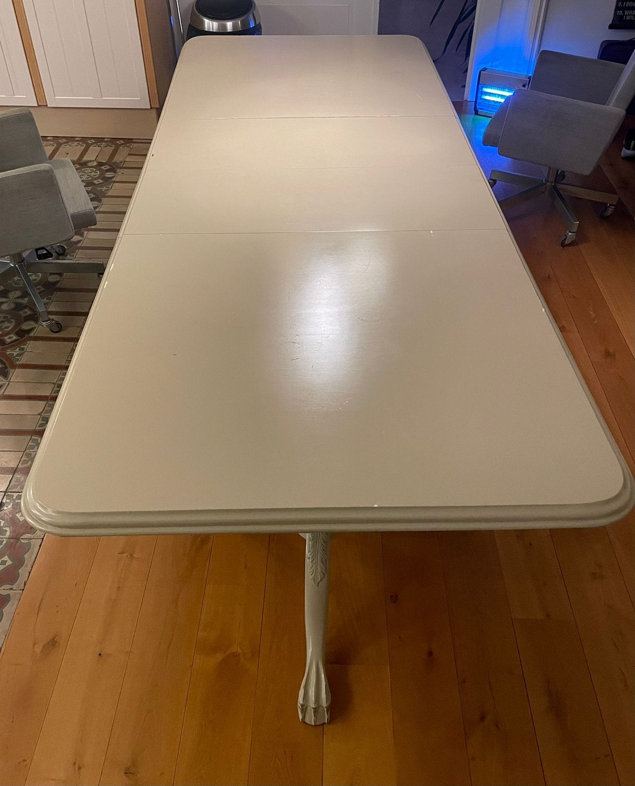 Grote uitschuifbare eettafel – 275 x 108,5 cm, Ophalen, Gebruikt, 100 tot 150 cm, 200 cm of meer