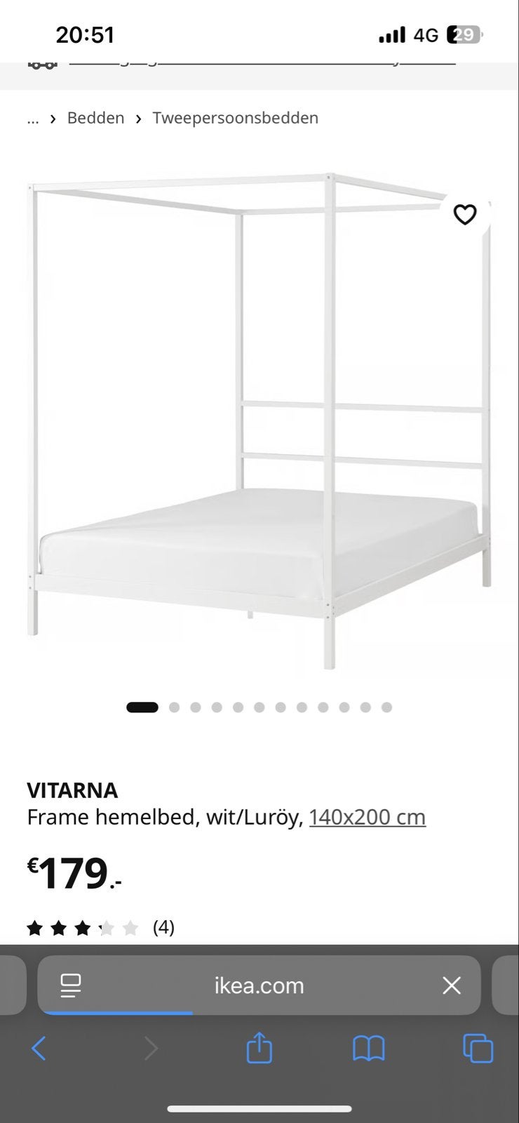 VITARNA Hemelbed incl. matras en gordijnen140x200 cm, Ophalen, Gebruikt, Wit, Tweepersoons
