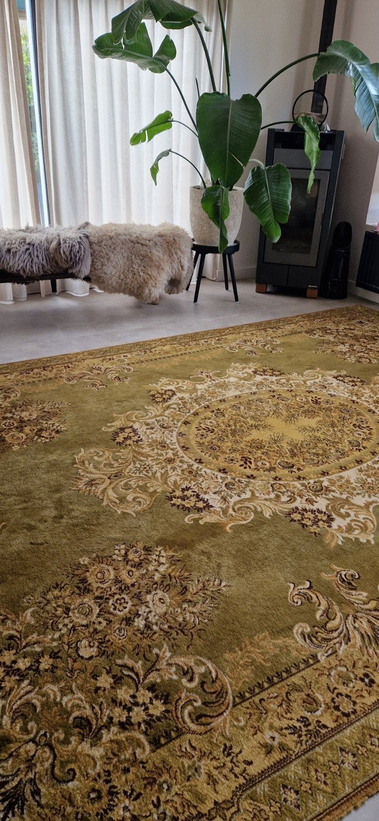 Foto 5 van Prachtig vintage vloerkleed - Groen met Klassiek Patroon