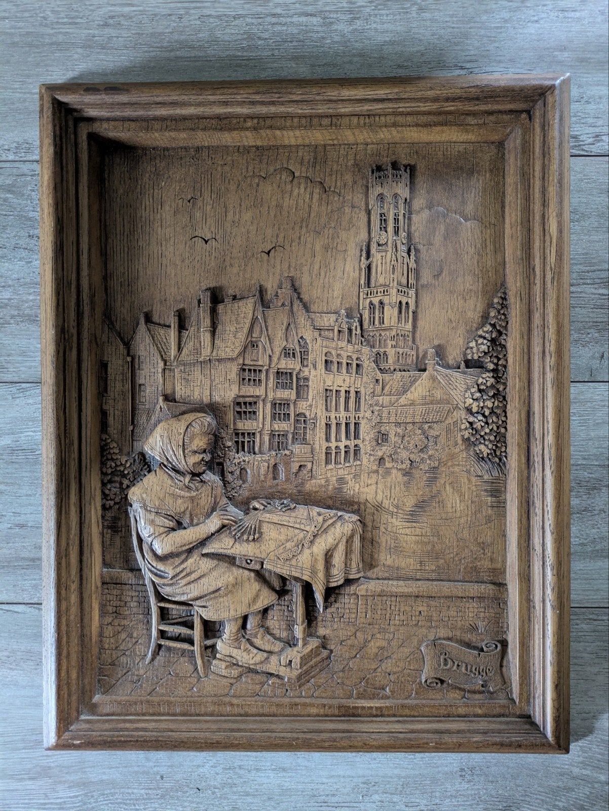 Schilderij Brugge uit hout gesneden, Ophalen of Verzenden, Rechthoekig, Hout