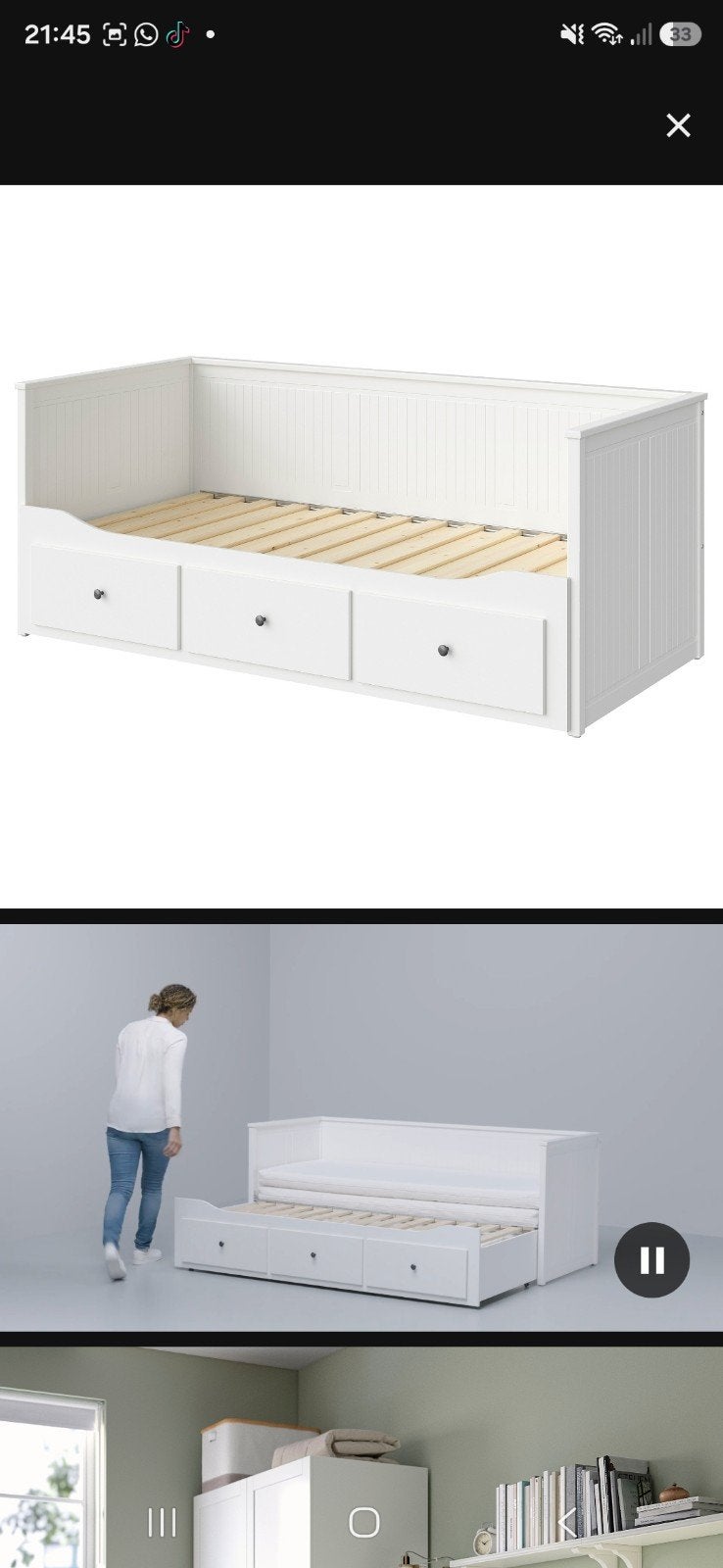 IKEA HEMNES Bedbank met 3 lades, wit, 80x200 cm, Verstelbaar, Eenpersoons, Modern, Scandinavisch, Wit