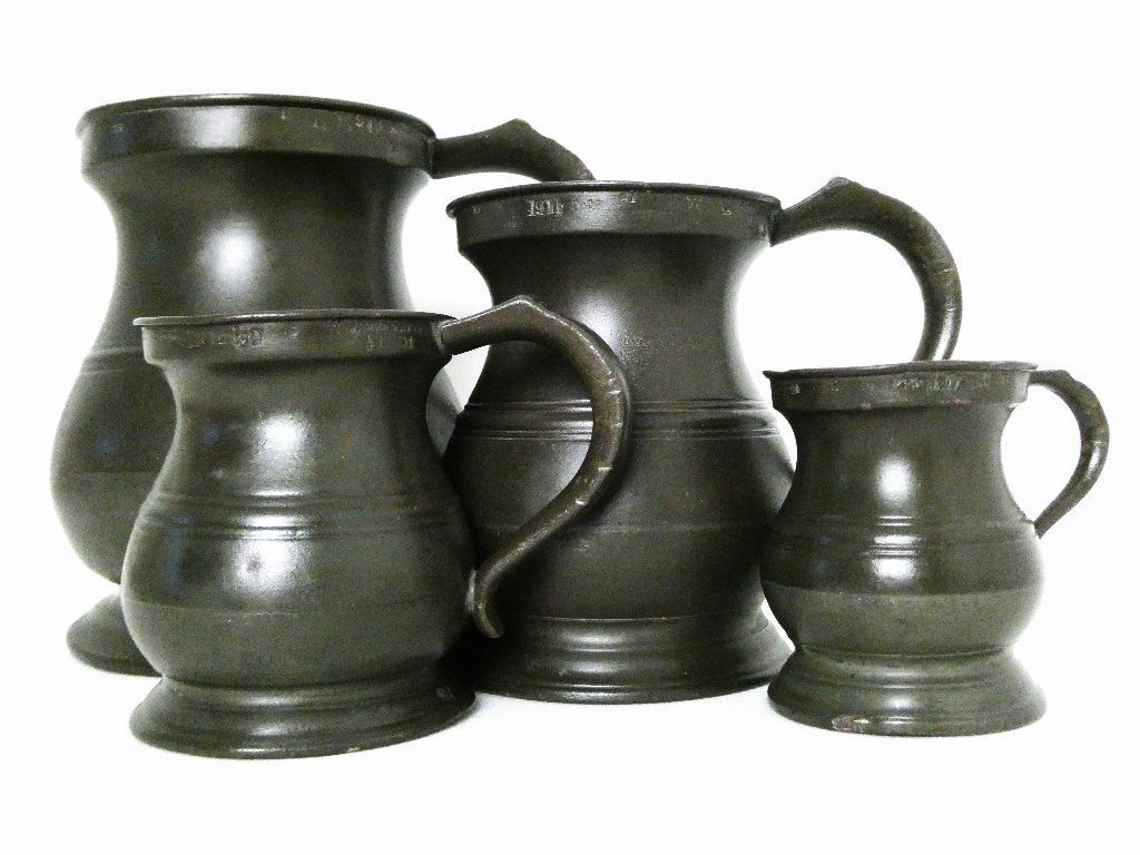 4 Tinnen maatkannen James Yates ca. 1830 ijktekens maatkan, Antiek en Kunst, Ophalen of Verzenden