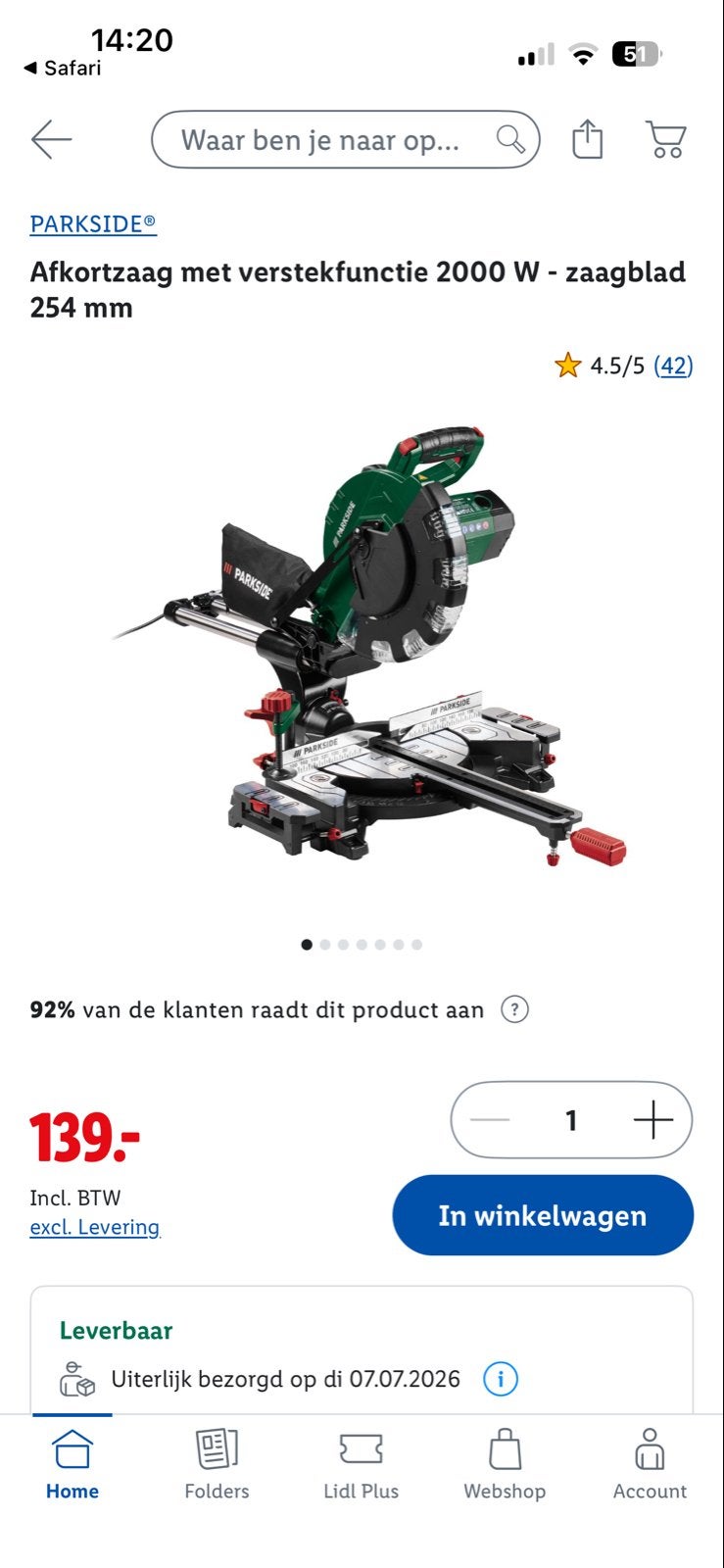 Parkside Afkortzaag met verstekfunctie en werktafel, Ophalen, Gebruikt, 70 mm of meer, Afkortzaag