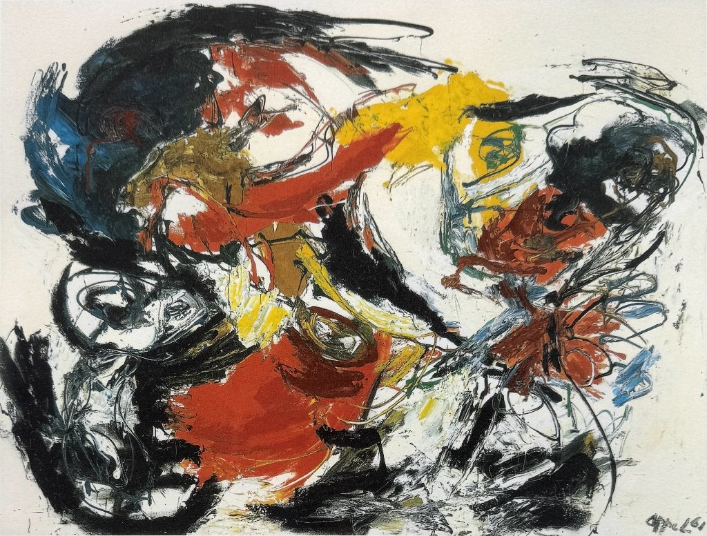 29. Kleurenlitho, Karel Appel - "Tête Tragique", 1961, Ophalen of Verzenden