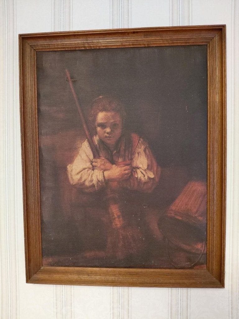 'Meisje met bezem' (Rembrandt-stijl), Doek, Portret of Personen, Ophalen of Verzenden, Klassiek