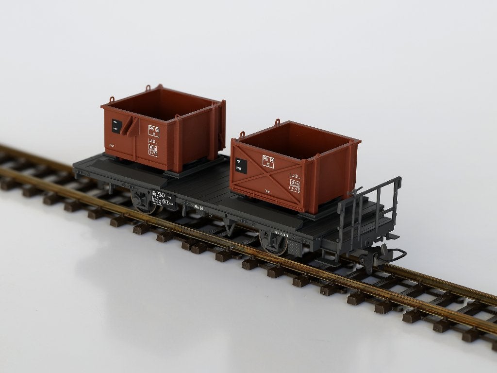 Nieuwe Bemo Rh.B. Containerwagon Kk 7347, H0m, Overige merken, Gelijkstroom, Ophalen of Verzenden, Analoog