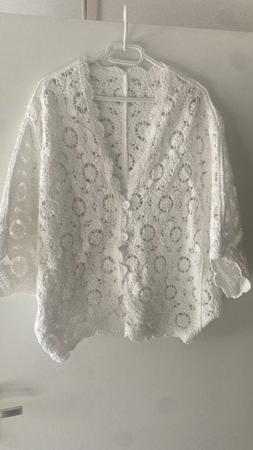 Katoenen gehaakt vest met vleermuis mouwen wit one size, Ophalen, Zo goed als nieuw, Wit