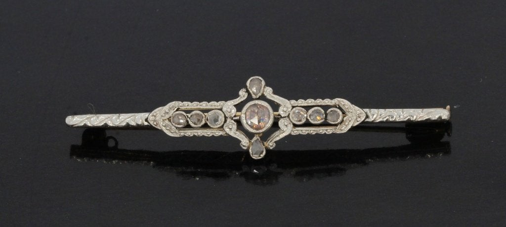 Diamanten fraaie 14k gouden broche antiek zilver victoriaans, Verzenden, Goud, Broche, Met edelsteen