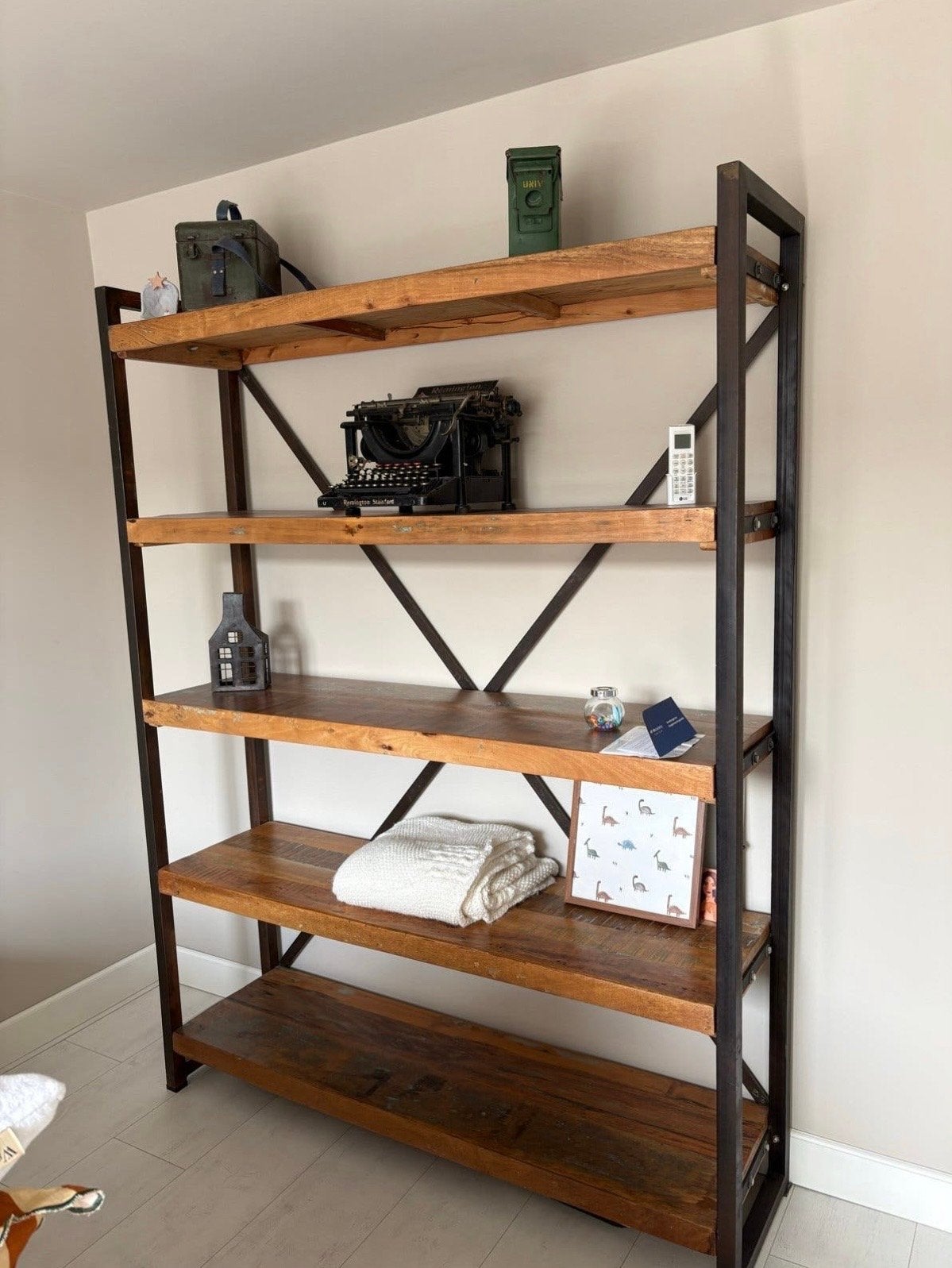Industriële Boekenkast van Hout en Metaal - Robuust Design, Ophalen, Met plank(en), 100 tot 150 cm, 200 cm of meer