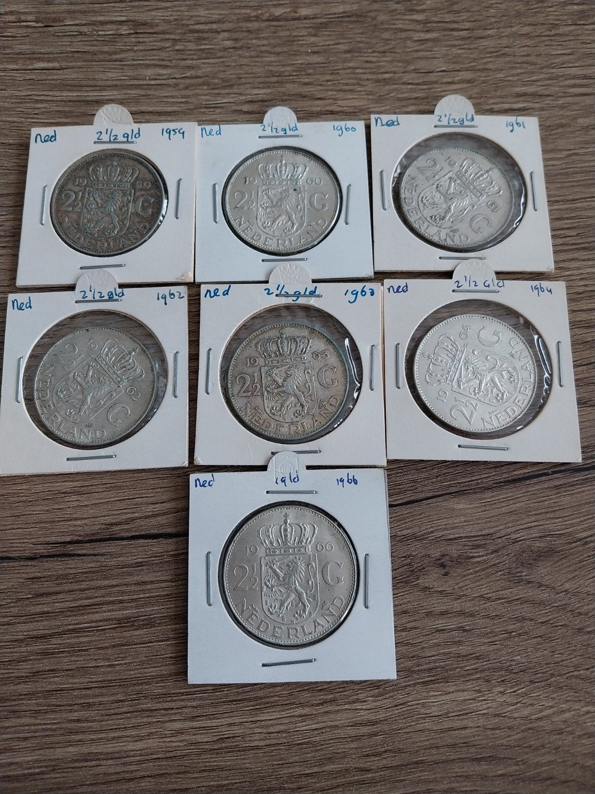Set van 7 zilveren 2½ gulden munten Koningin Juliana, Koningin Juliana, Setje, Zilver, Ophalen of Verzenden