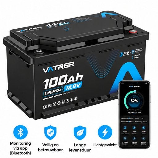 Vatrer 12V 100Ah LiFePO4 Lithium Accu H190 – Bluetooth, Vatrer, Vatrer, Nieuw, Ophalen of Verzenden