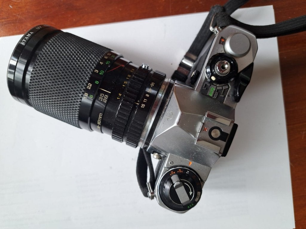 Asahi Pentax ME, inclusief Soligor zoom macrolens (28-80 mm), Ophalen of Verzenden, Gebruikt, Spiegelreflex, Pentax