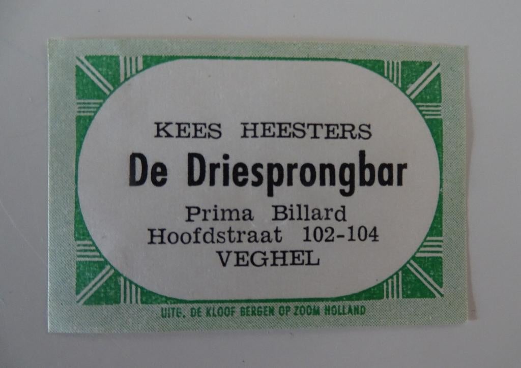 Kees Heesters   DE DRIESPRONGBAR    VEGHGEL, Verzamelen, Verzenden, Zo goed als nieuw, Luciferdoosjes of -merken