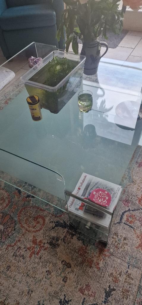 Glazen vierkante salontafel, Ophalen, Gebruikt, Vierkant, Glas