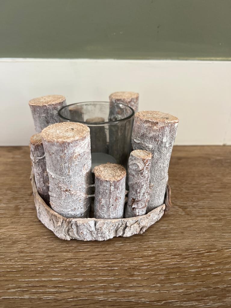 Rustieke houten theelichthouder - Sfeervol & Natuurlijk, Ophalen, Gebruikt, Bruin, Hout