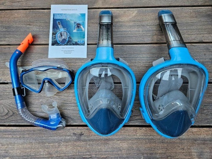 2 x volgelaats snorkelmasker + duikbril met snorkel, Watersport en Boten, Ophalen, Zo goed als nieuw, Duikbril of Snorkel