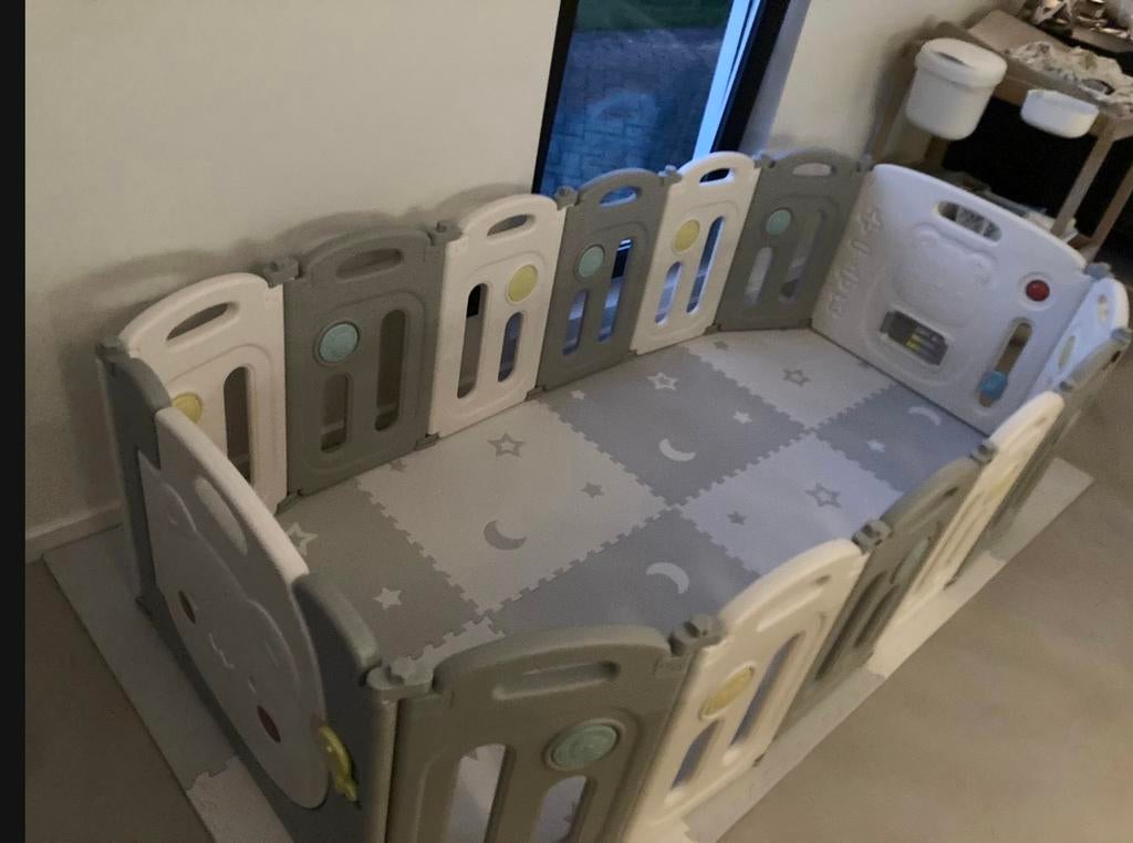 Baby box met miro xl speelmat (180x180) - grijs wit, Kinderen en Baby's, Boxen, Ophalen, Zo goed als nieuw, Rechthoekig, Boxkleed