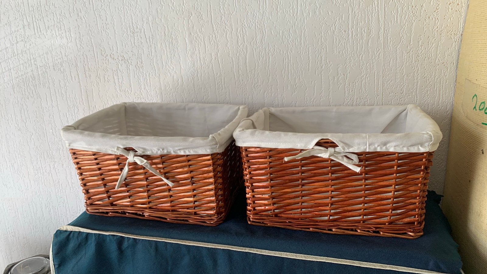 Mooie set van 2 rieten mandjes, Ophalen, Zo goed als nieuw, Rechthoekig, Riet