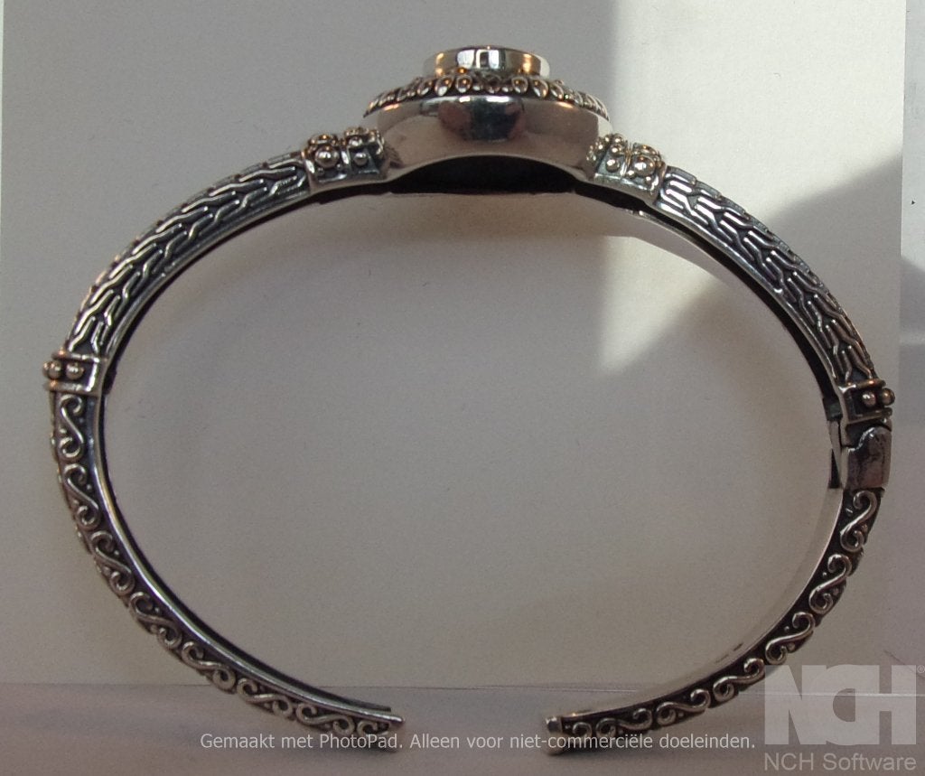 Massief zilveren handgemaakte armband - spang - nieuw, Verzenden, Nieuw, Met edelsteen, Zilver