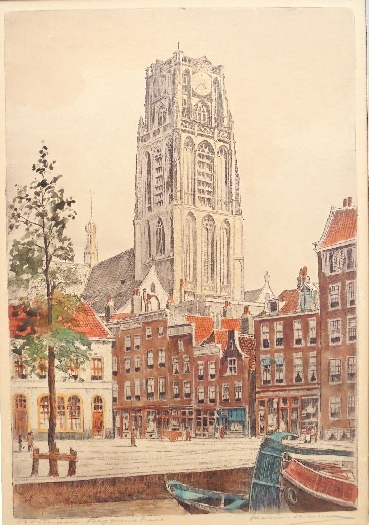 Marius Janssen.Bagijnenstraat Rotterdam, unieke kleurenets!, Antiek en Kunst, Ophalen