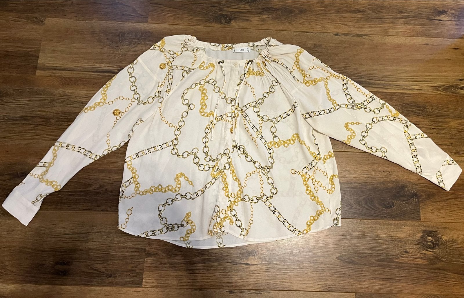 Oversized Mango blouse met kettingprint Maat XS (valt als S), Ophalen of Verzenden, Zo goed als nieuw, Maat 36 (S), Wit