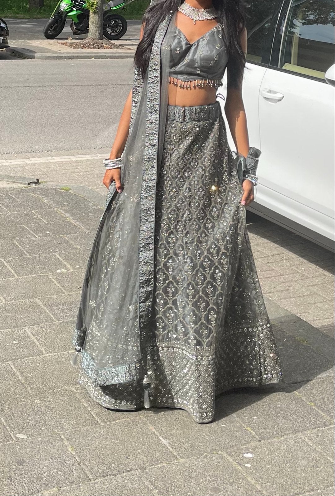 Prachtige Groene Lehenga Jurk - Indiase Feestkleding, Maat 38/40 (M), Overige typen, Ophalen of Verzenden, Zo goed als nieuw