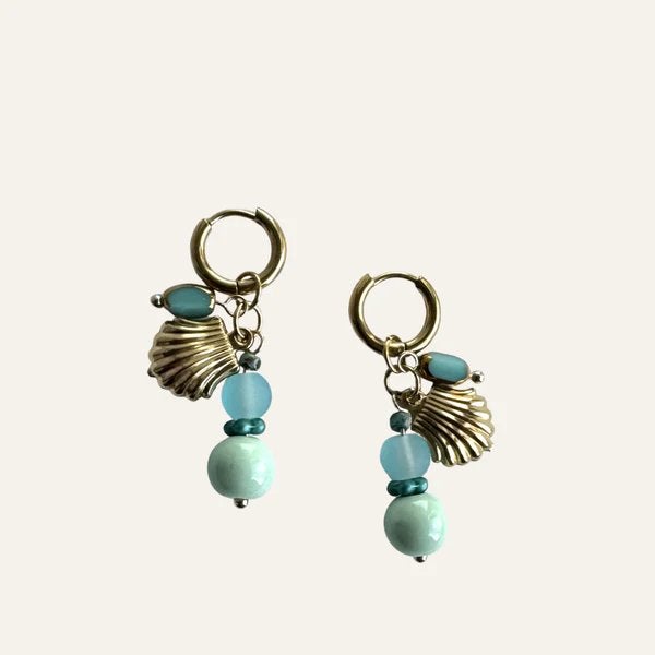Oorringen met bedels goud staal met mintgroene turquoise, Overige materialen, Hangers, Verzenden, Nieuw
