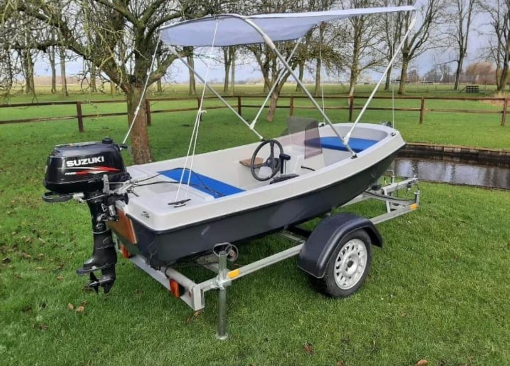 Console  bootje met 4-takt 6PK Suzuki met trailer, Watersport en Boten, Motorboten en Motorjachten, Ophalen, Gebruikt