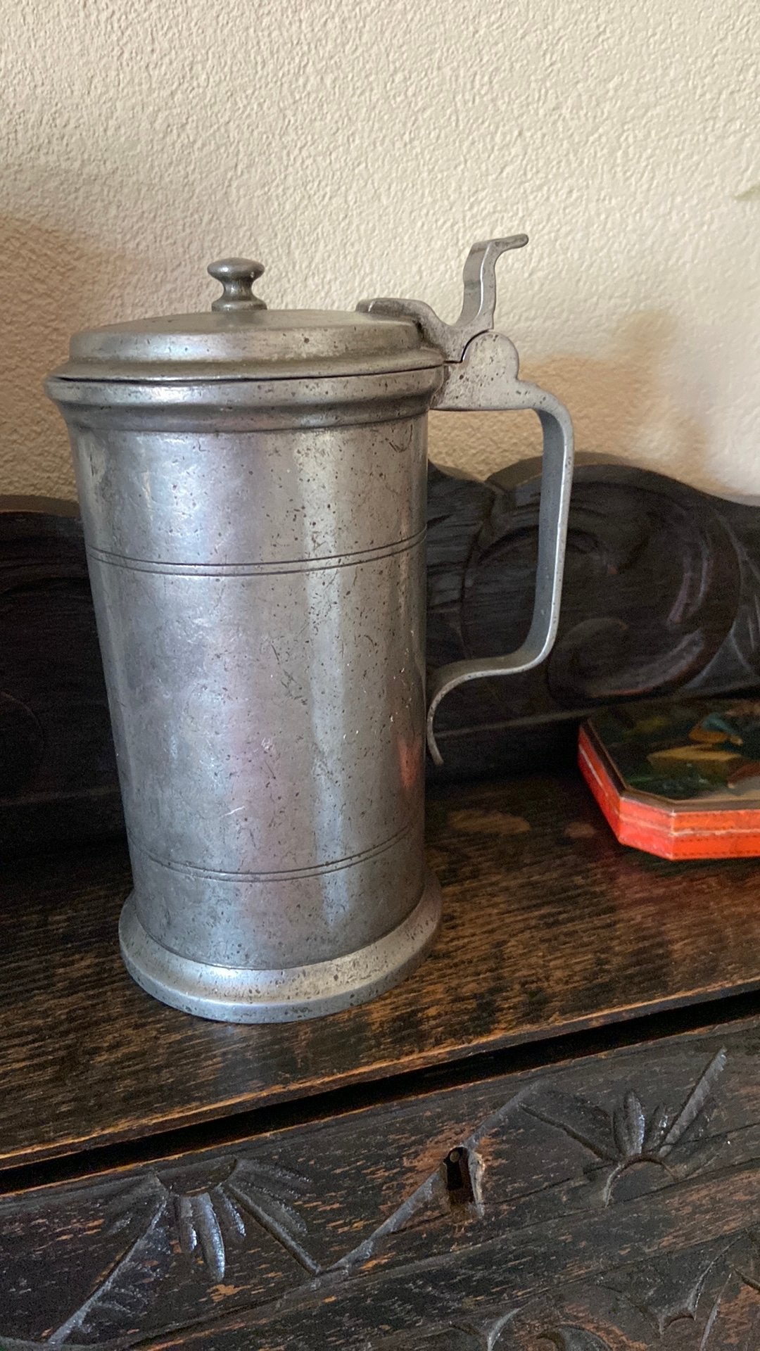 Tinnen wijnkan(maatkan) oud 20 cm hoog 10.5 doorsnee, Antiek en Kunst, Antiek | Tin, Ophalen of Verzenden