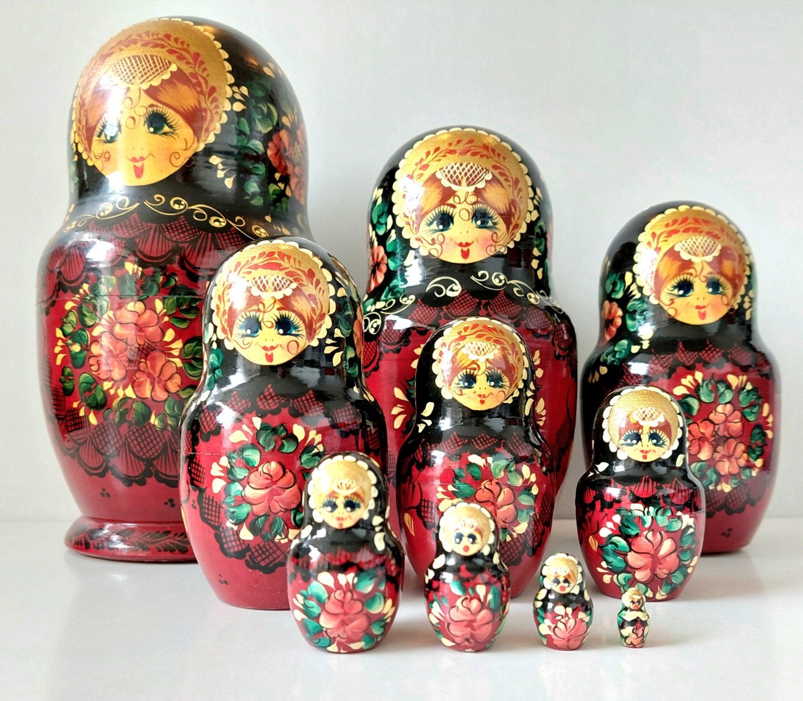 Oude Set Russische Matroesjka Poppen Lakwerk op Hout, Antiek en Kunst, Ophalen of Verzenden