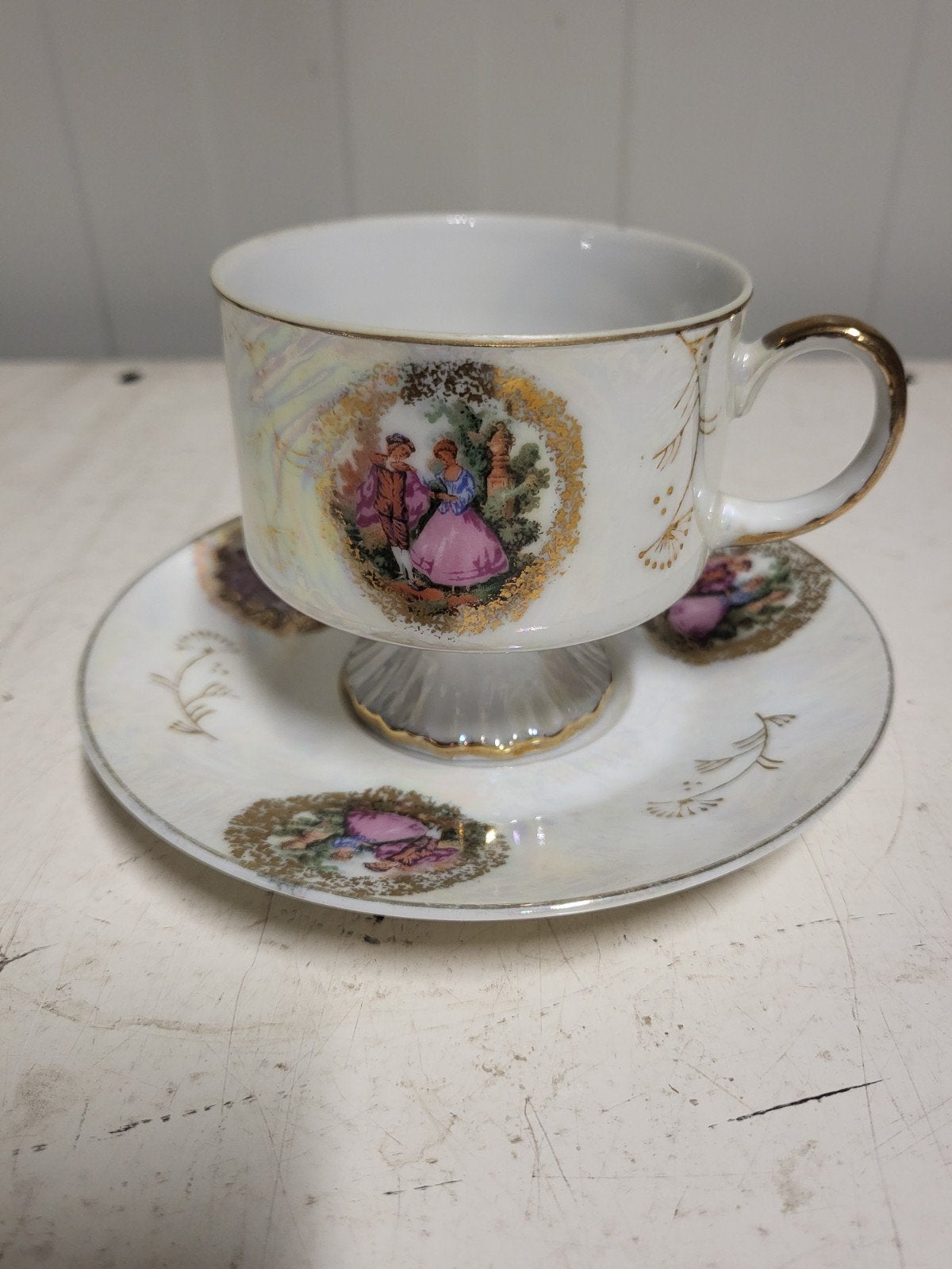 Vintage Versailles Theekop en Schotel met Romantische Scènes, Antiek en Kunst, Ophalen of Verzenden
