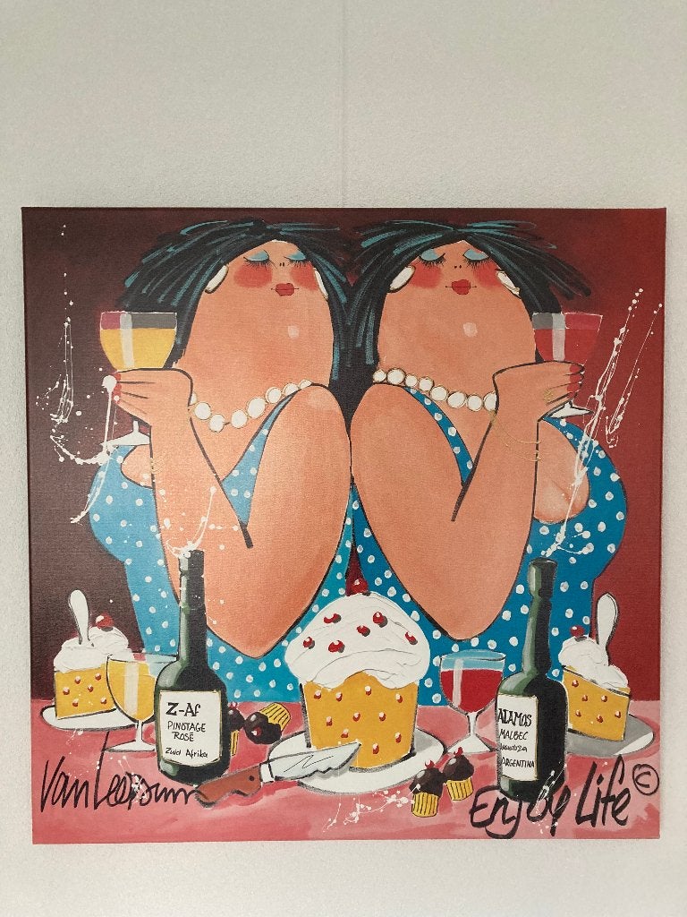 Te koop: canvas schilderij Dikke Dames El van Leersum, Oorspronkelijke maker, Ophalen of Verzenden, Zo goed als nieuw, Schilderij