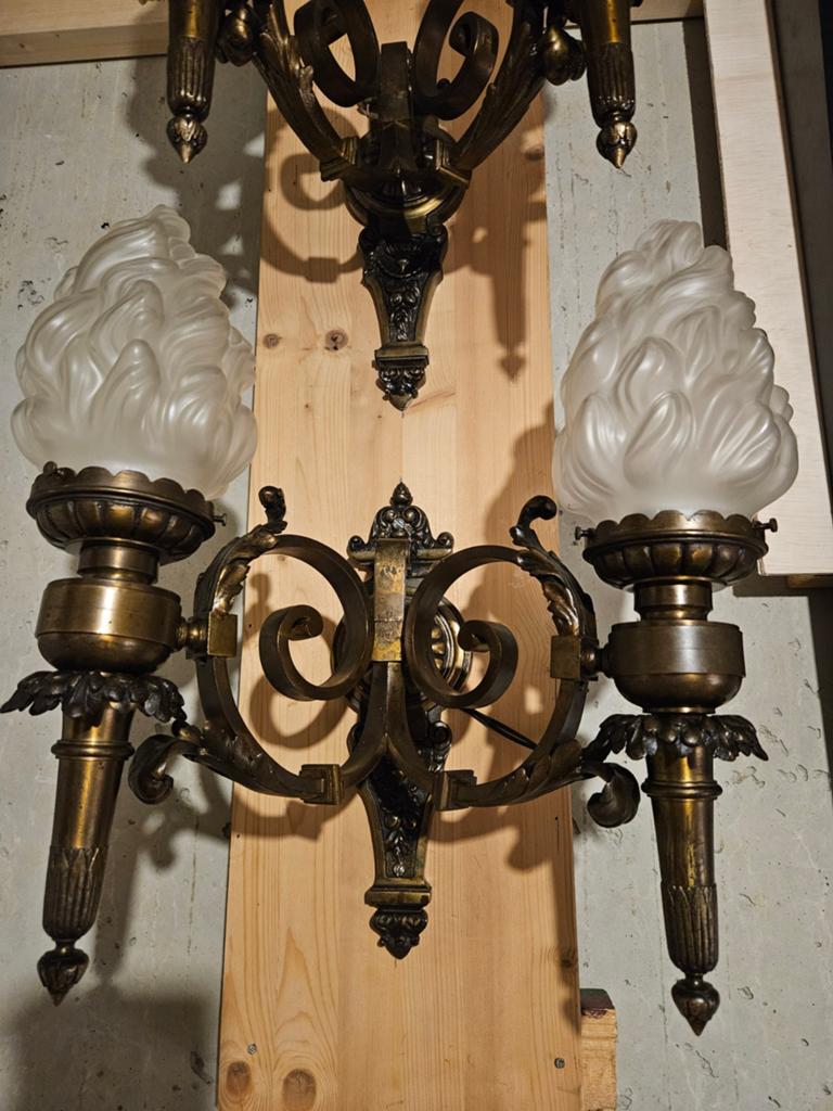 Antiek Zware bronzen tweelichts wandlampen., Antiek en Kunst, Antiek | Lampen, Ophalen