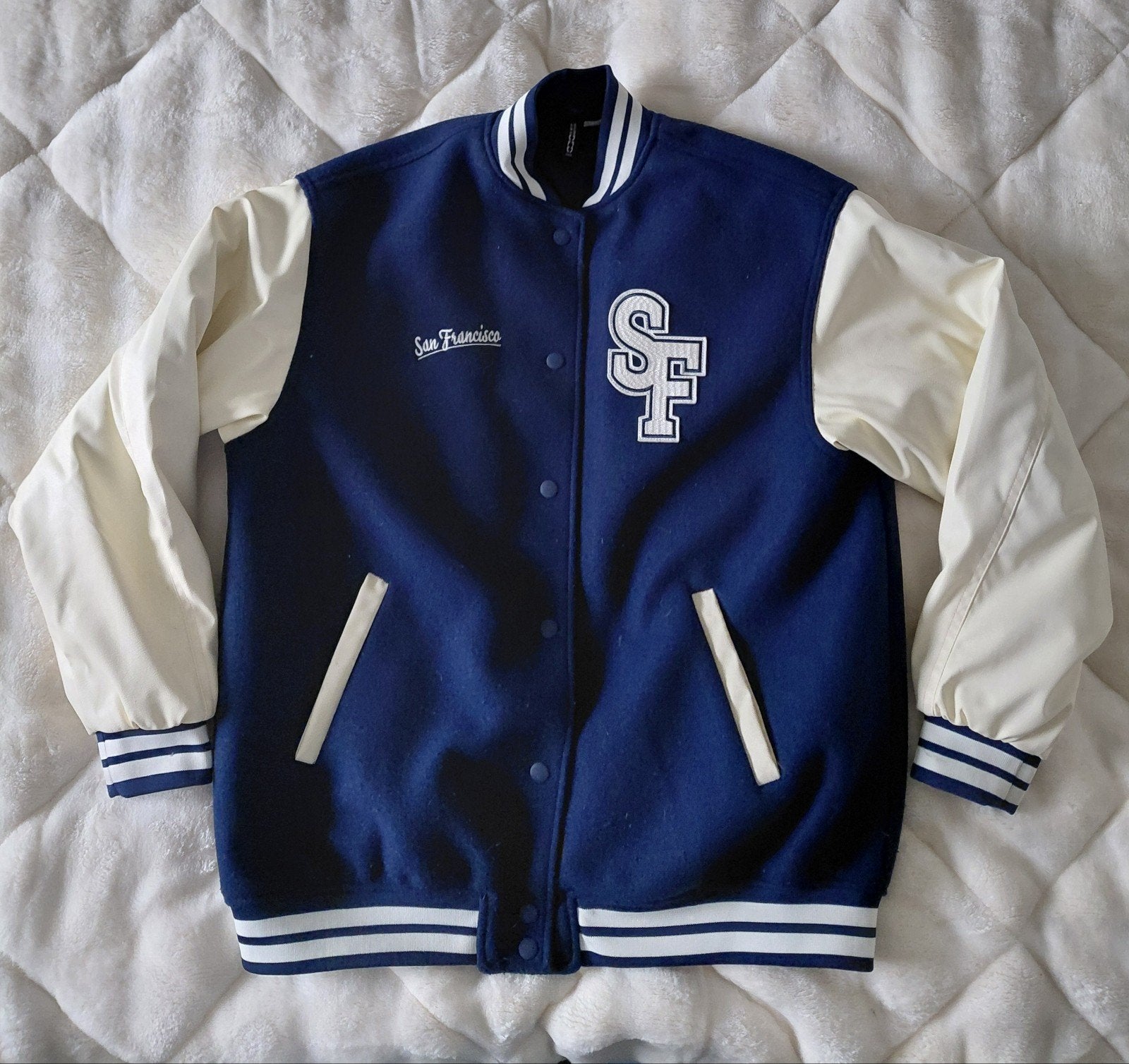 Baseball jack San Francisco blauw wit maat XS unisex, Blauw, H&M Divided, Ophalen of Verzenden, Zo goed als nieuw