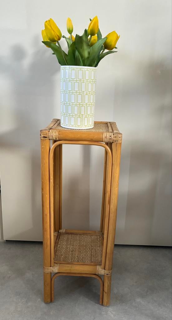 Vintage Rotan Bamboe Plantentafel / Plantenstandaard, Huis en Inrichting, Woonaccessoires | Overige, Ophalen, Gebruikt