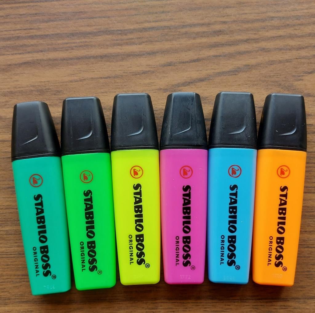 6 markeerstiften van Stabilo Boss Original - samen:, Ophalen of Verzenden, Zo goed als nieuw, Potlood of Stift