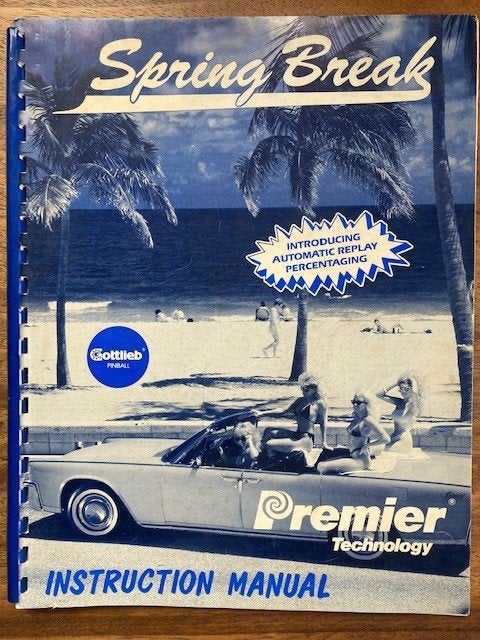 GOTTLIEB SPRING BREAK INSTRUCTION MANUAL, Verzamelen, Elektronisch, Zo goed als nieuw, Flipperkast, Gottlieb