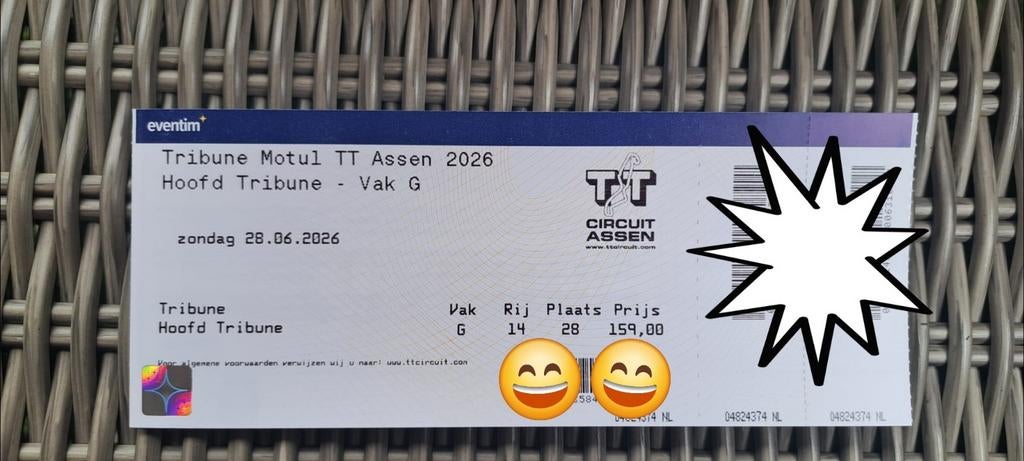 TT Assen 2026 Hoofdtribune Zondag Ticket, Ophalen of Verzenden, Nieuw