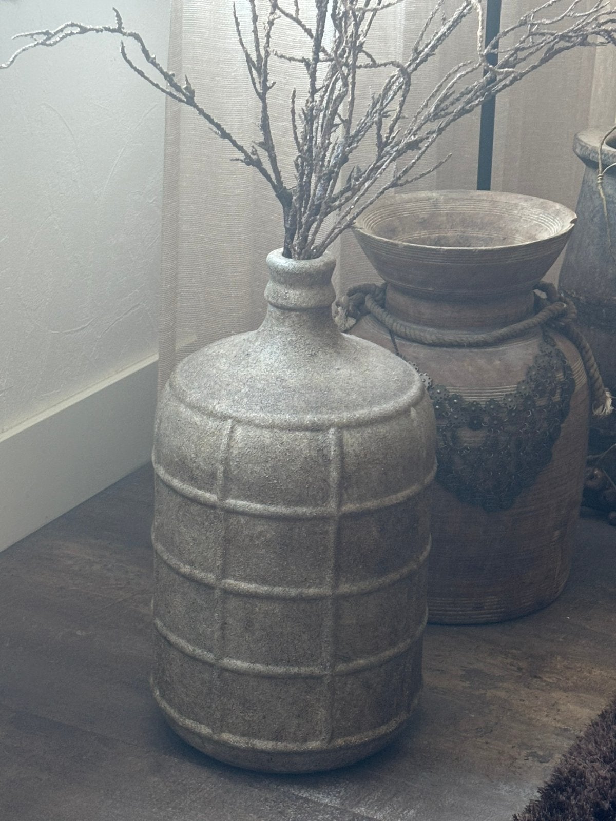 Landelijke zware glazen vaas 43 cm, 43 cm, Bruin, Ophalen of Verzenden, Glas
