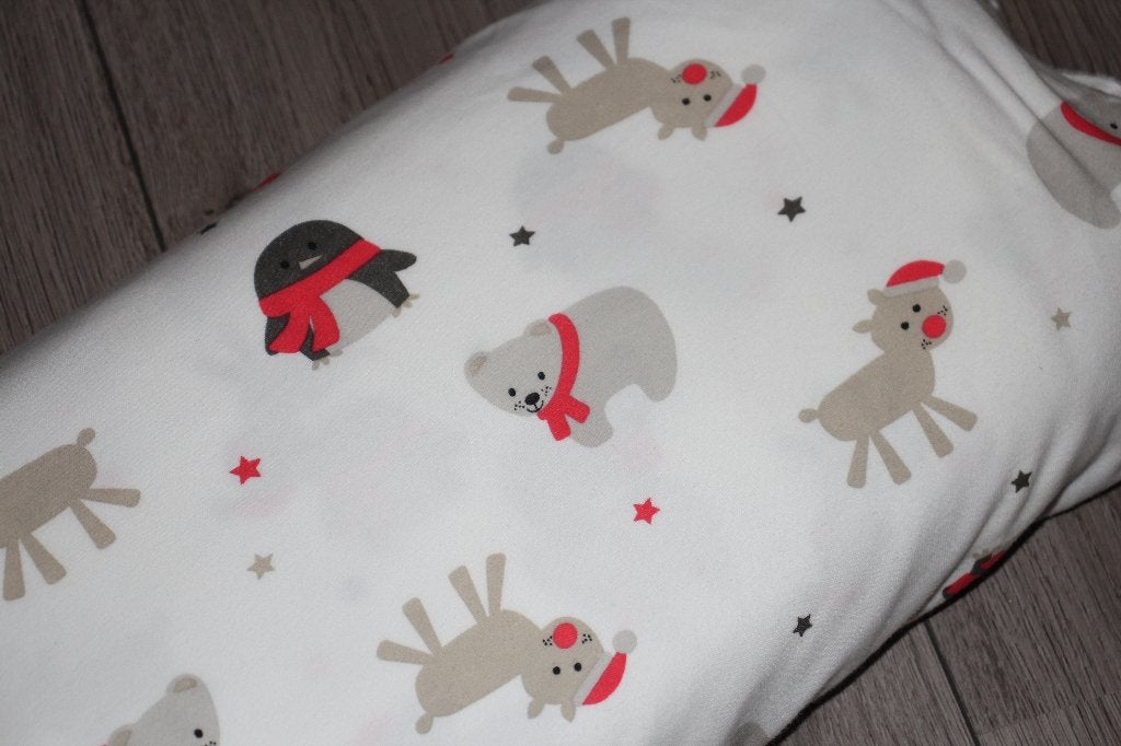 Tricot stof - wit met winter dieren / kerst #2629, Hobby en Vrije tijd, Stoffen en Lappen, 120 cm of meer, Wit, Ophalen of Verzenden