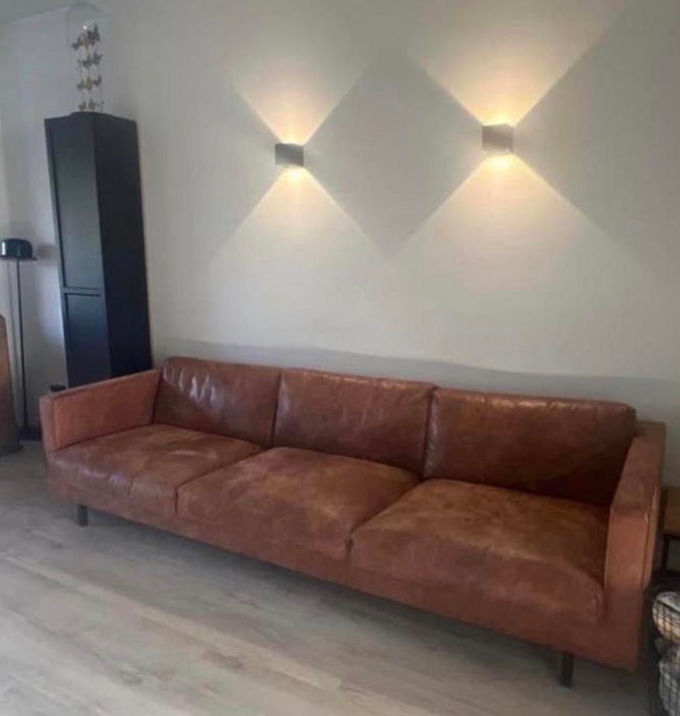 Bodilson Chili cognac leren bank - Kwaliteitsbank, Huis en Inrichting, Ophalen, Driepersoons, Zo goed als nieuw, Rechte bank