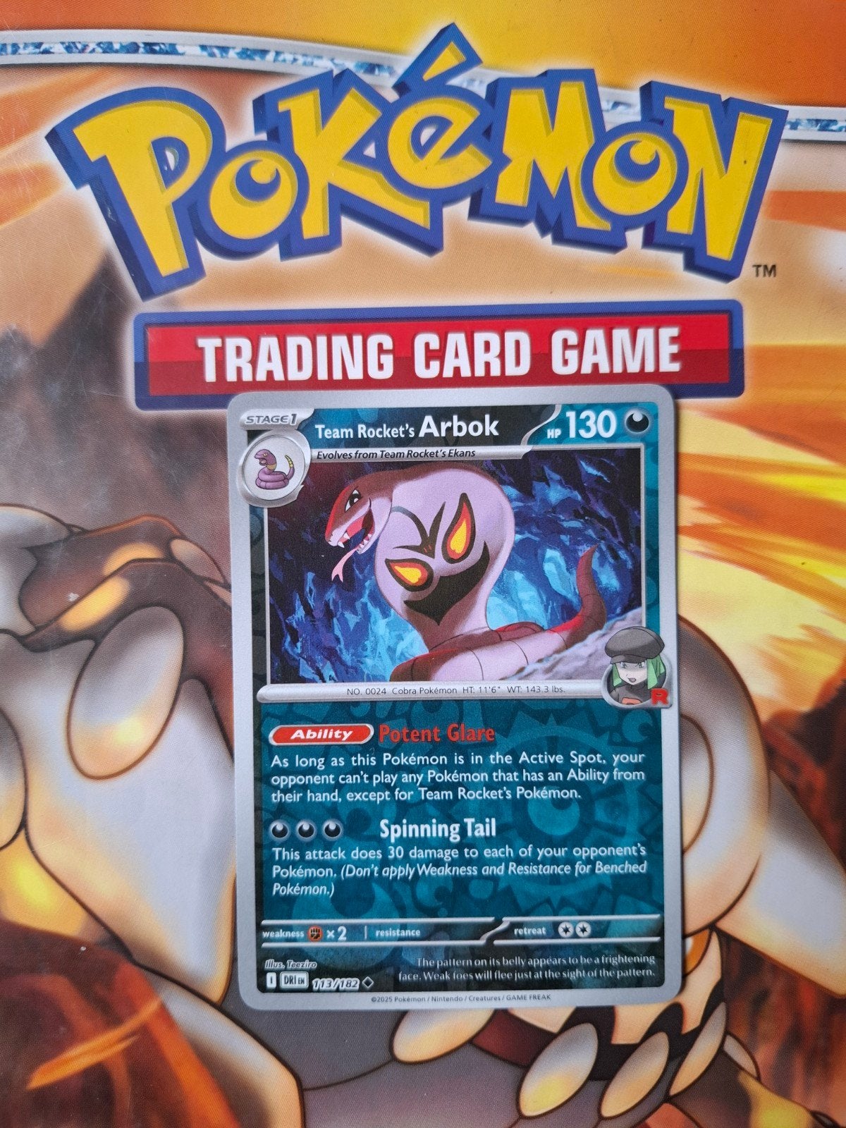 Team Rocket's Arbok 113/182 Destined Rivals reverse holo nm, Ophalen of Verzenden, Zo goed als nieuw, Losse kaart, Foil