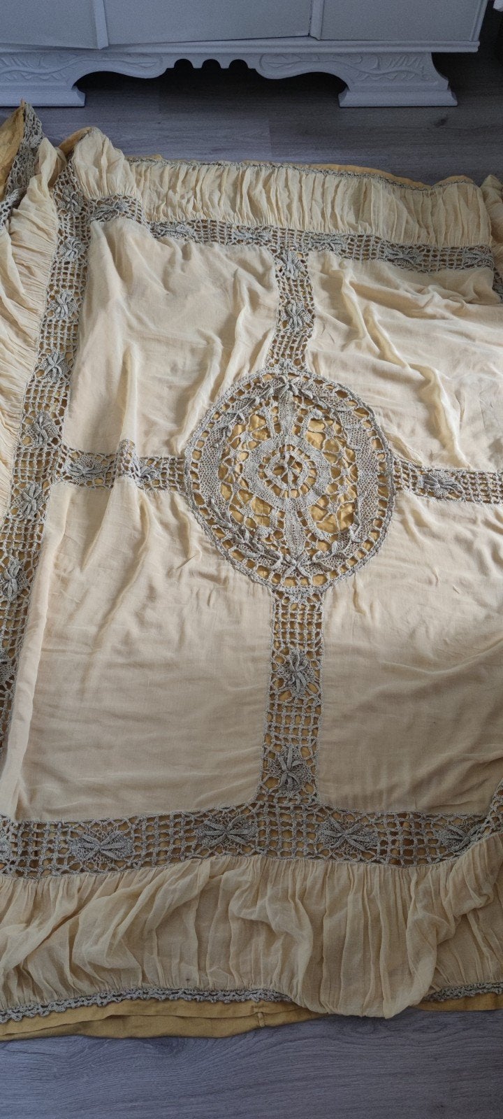 Vintage gehaakte sprei/deken met ruches, Ophalen of Verzenden