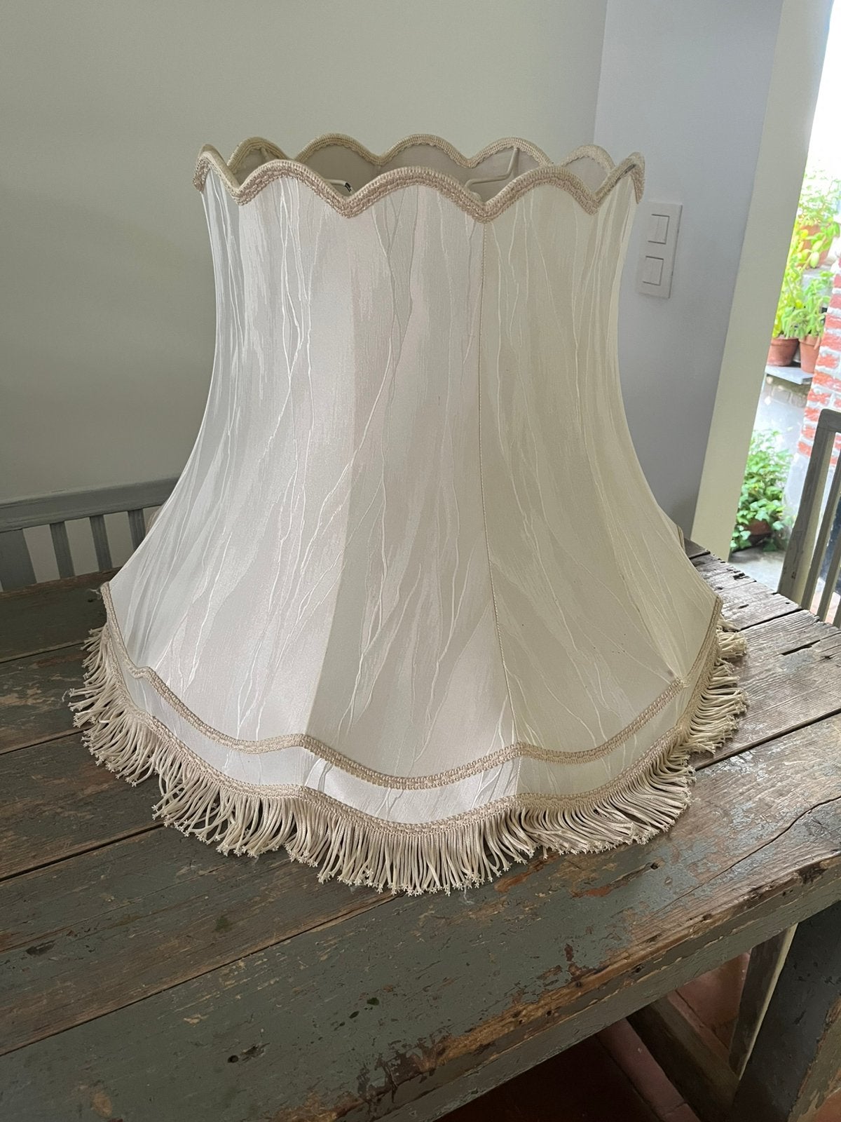 VINTAGE RETRO LAMPENKAP XXL WIT FRANJES HANGLAMP, Huis en Inrichting, Hanglamp, Wit, Rond, Ophalen of Verzenden