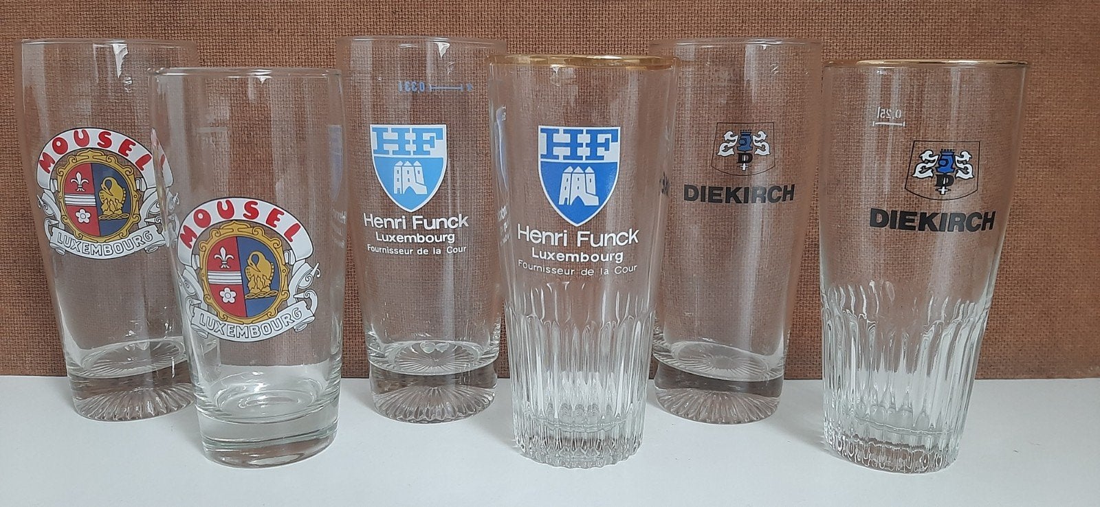 6 Vintage Luxemburgse Bierglazen, Verzamelen, Ophalen of Verzenden, Gebruikt
