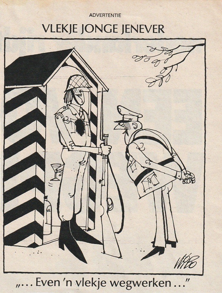 Retro reclame 1974 Vlekje jonge jenever ook bij de Wacht, Verzenden, Overige typen