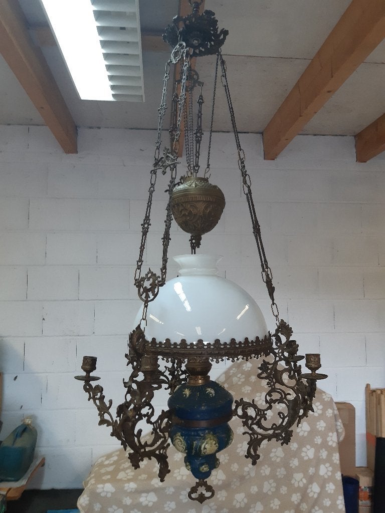 Antieke olielamp Kroonluchter, Ophalen, Gebruikt, E27 (groot)